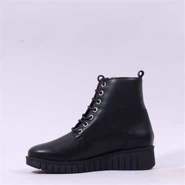 Pepe Saenz Sara Lace Zip Wedge Boot - Black Leather